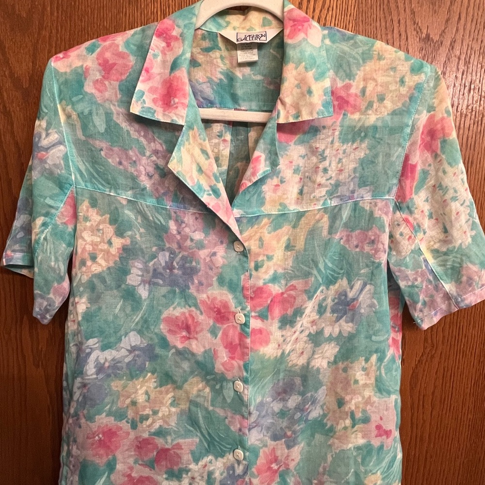 Floral women’s blouse sheer cotton
